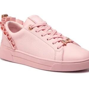 Ted Baker London Astrina Pink Sneakers Lace Up leather ruffle detail size 7.5